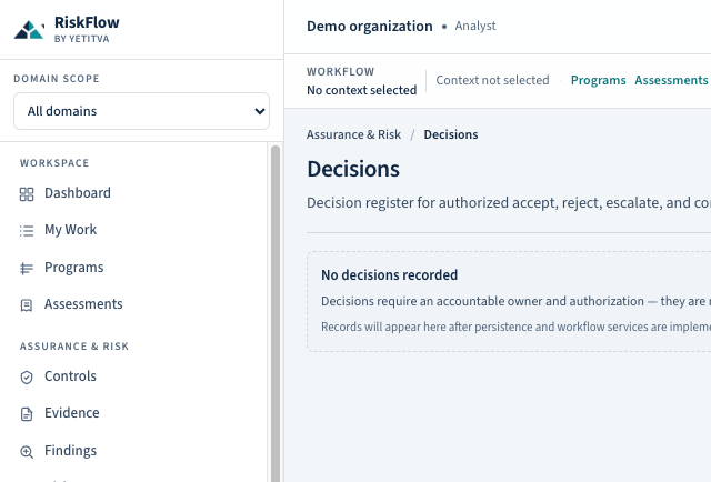 RiskFlow decisions register